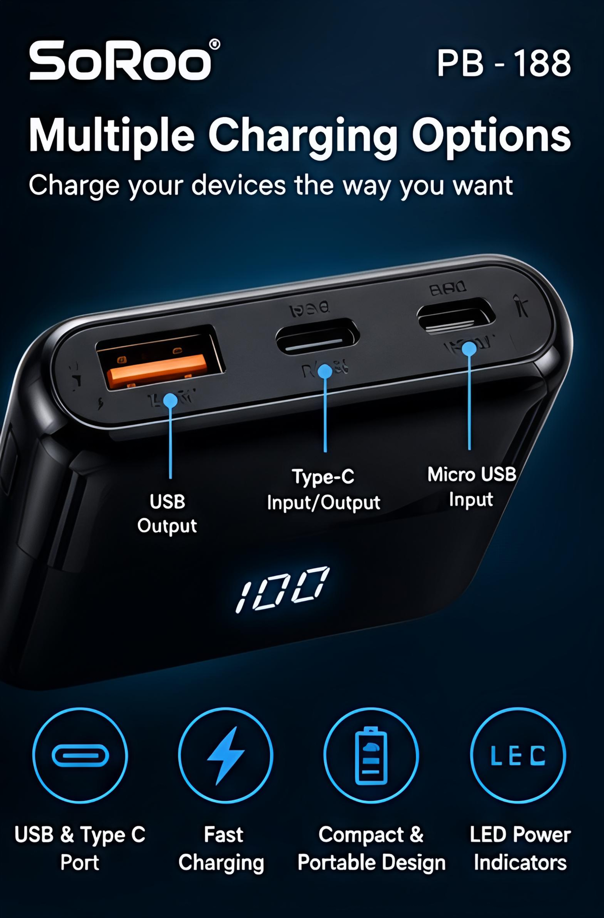 TJ SoRoo PB - 188, 10000 Mah Power Bank