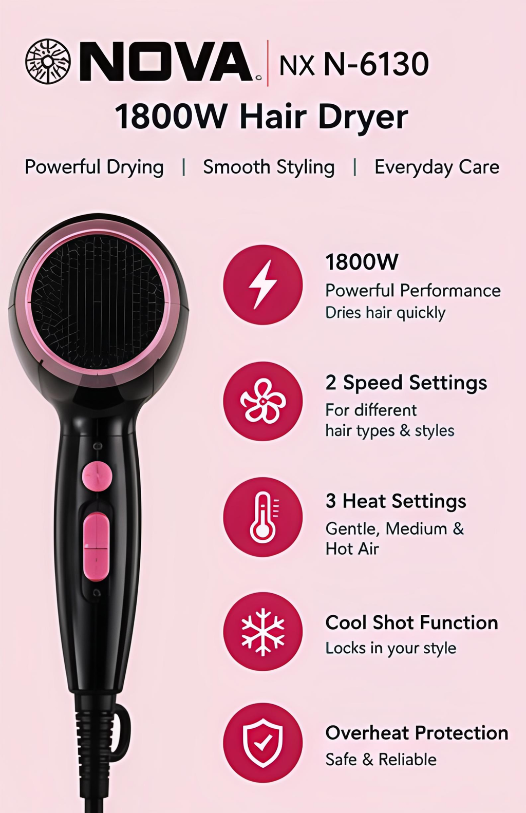 TJ NOVA NX N-6130, 1800W Hair Dryer