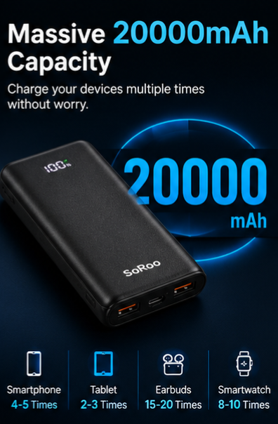 TJ SoRoo PB - 189, Massive 20000 Mah Power Bank